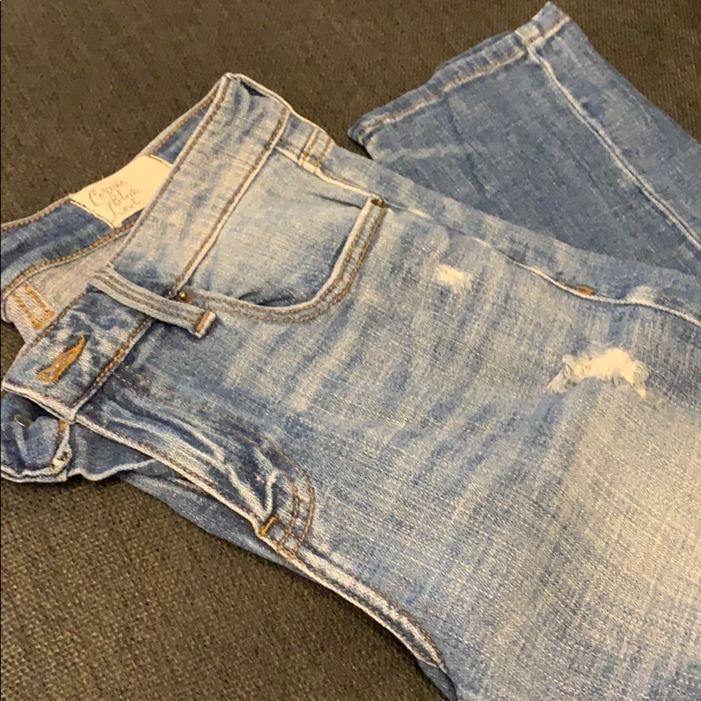 Cosmic Blue Love distressed light blue jeans